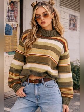Vintage 90s St John's Bay Large Baggy Striped Sweater Y2K Grunge
